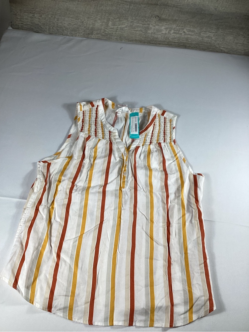 Market & Spruce Sleeveless Smocked Yoke Top - White, Rust & Mustard size XL